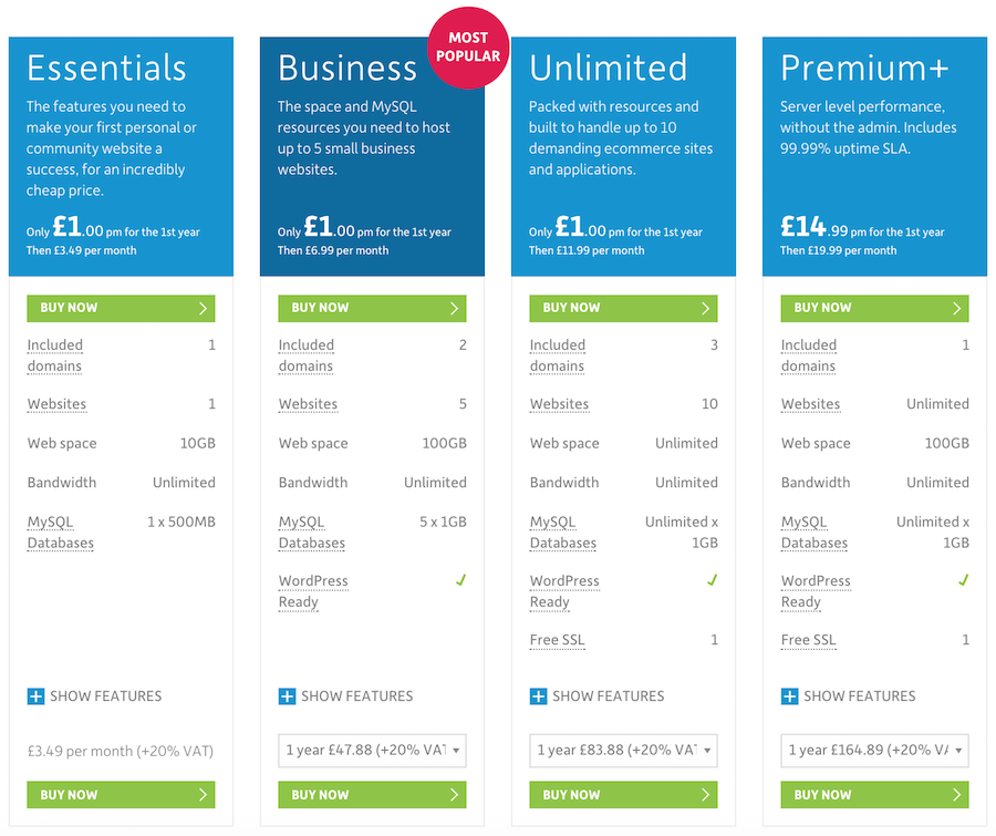 123-reg Web Hosting Plans